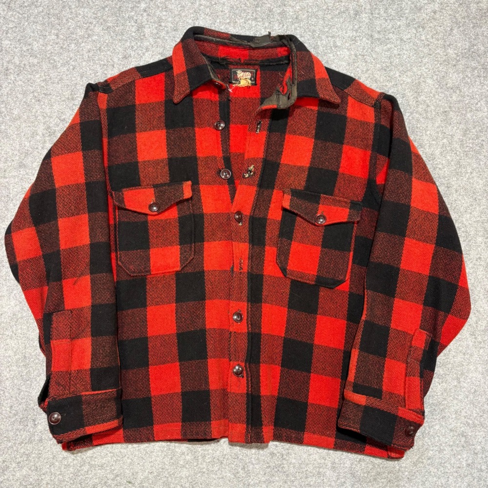 Vintage‎ Woolrich Woolen Mills Buffalo Plaid Wool Flannel Shirt Red Black Mens L